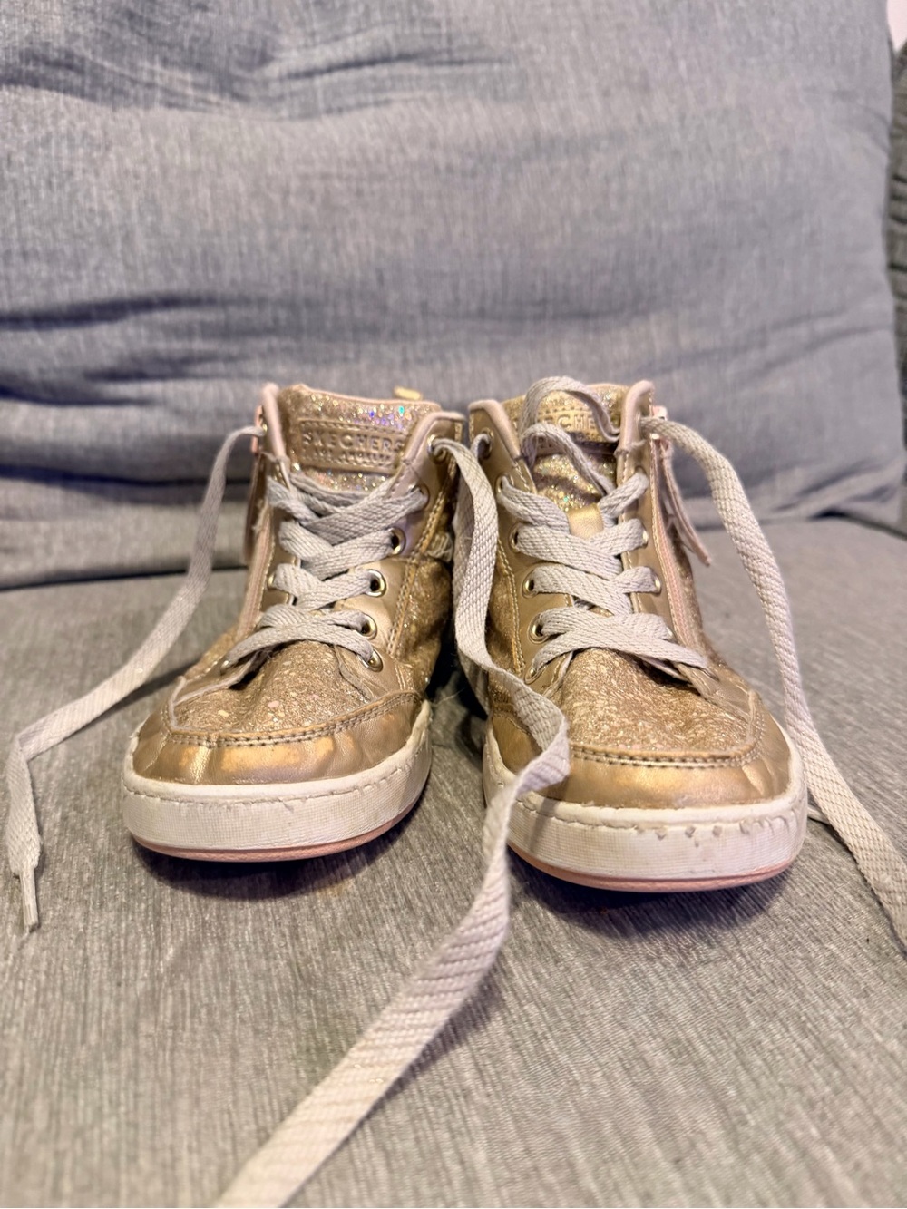Skechers Girls' Metallic Gold Glitter High-Top Sneakers